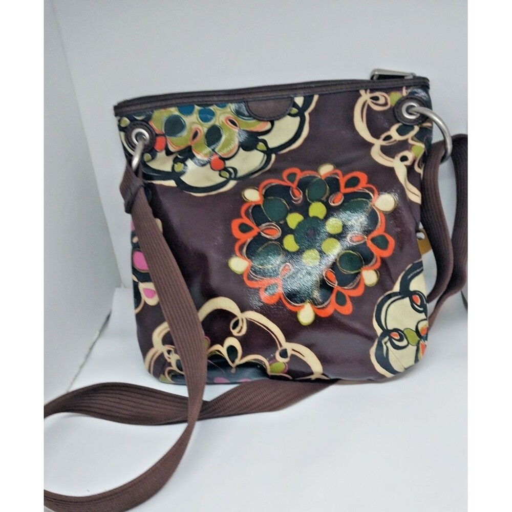 Fossil Key-per Shoulder/Cross Body Purse Adj Strap Coated Canvas 11 x 11.5” - Picture 2 of 11